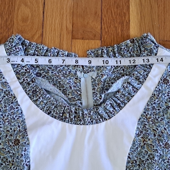 Vintage Women's S Prairie Swing Dress Handmade Blue White Ditzy Floral Cottage - Picture 9 of 13